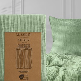 Hausfelder Muslin Cushion Cover 40 x 80 cm, Green, Pillowcase 40 x 80 cm, Made of Breathable Cotton, Oeko-Tex Certified Pillow 40 x 80 cm, Super Soft Muslin Pillowcase
