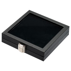 Giftop Jewelry Display Case Tempered Glass Top Lid Black Leatherette,Gemstone Display Case Jewelry Storage Box with Metal Clasp (Medium)