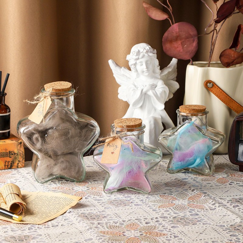 WHJY 29oz Star Shaped Glass Jar with Cork Lid for