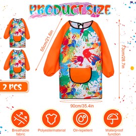 GSrenyu 2Pcs Kids Art Aprons for Age 7-12 Years Girls Boys,Waterproof Graffiti Painting Aprons Long Sleeves with Pockets,Kids Painting Smock Toddler Children,Play Apron for Painting,Craft,School