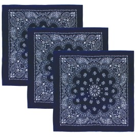 ARMYU 3-Pack Trainmen Paisley Jumbo Military Bandana Head Scarf Do-rag 100% Cotton Bandanna Face Cover 27" (Navy Blue)