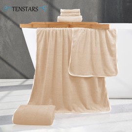 TENSTARS Luxury Silk Hemming Towel Set - Light Thin Quick Drying - 2 Bath Towels 2 Hand Towels 2 Washcloths - Ultra Soft Microfiber Towel for Bath Fitness, Sports, Yoga, Travel (Brown 6 Pieces)