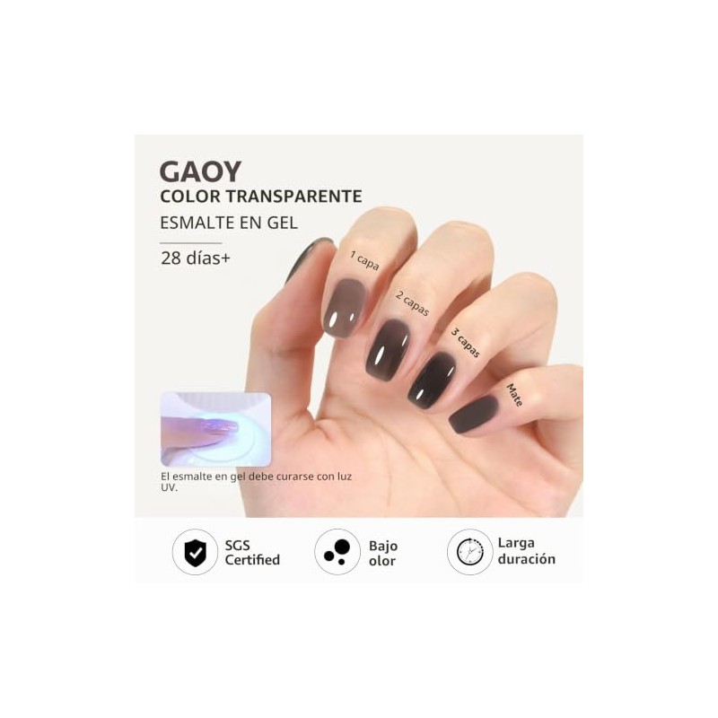 GAOY- Esmalte de uñas en gel Jelly Nude Black, 16