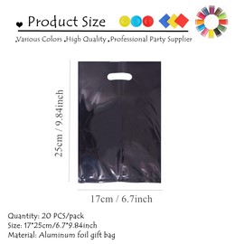 20 PCS Solid Color Black Foil Gift Bag,Black Party Gift Bag with Handle,Foil Party Bags fillers Gift Bags for Kids Birthday Party,Shimmer Gift Bag Reusable Small Gift Wrapping Bag for Presents