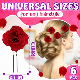 6Pcs Small Red Rose Hair Clip - Pleasant Colors Red Hair Accessories for Women 2.1 x 3.7", Elegant Floral Design for Any Style, Durable Metal Alloy & Fabric - Wide Application, Good Gift Idea for Her