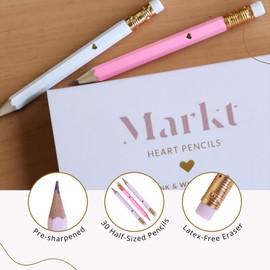 White and Pink Baby Shower Pencils, Bridal Shower Pencils, Gold Foil Heart Pencils, Mini Pencils for Bridal Shower Games, Small Pencils for Girls, Baby Shower Favors, Golf Pencils With Erasers