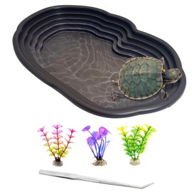 Apatal Reptile Bathing Pool 2-in-1 Tortoise Water Dish with Ramp Extra Large Turtle Feeding Bowl with Steps Reptile Food & Water Dishes 7 Pcs Gecko Habitat Decoration Accessories Lizard Bath Tub
