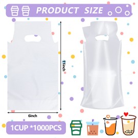 1000 PCS Drink Carrier for Delivery, Plastic Bag Carrier with Handle Single Cup Carriers Bag Holder Carrier Portable Coffee Container for Coffee Beverage Juice, 6 x 11 Inch