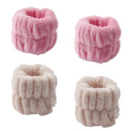 Ruwado 2 Pairs Wristband for Washing Face Soft Absorbent Microfiber Wash Towel Band Scrunchies for Women Girls Makeup Prevent Liquid from Spilling Down (Khaki and Pink)