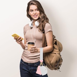 Hovmwey Keychain Wallet, Detachable Dual Pouch Wristlet Wallets for Women Men, Portable Mini Zip Around Small Wallet Coin Purse (Pink Sands+Gray)