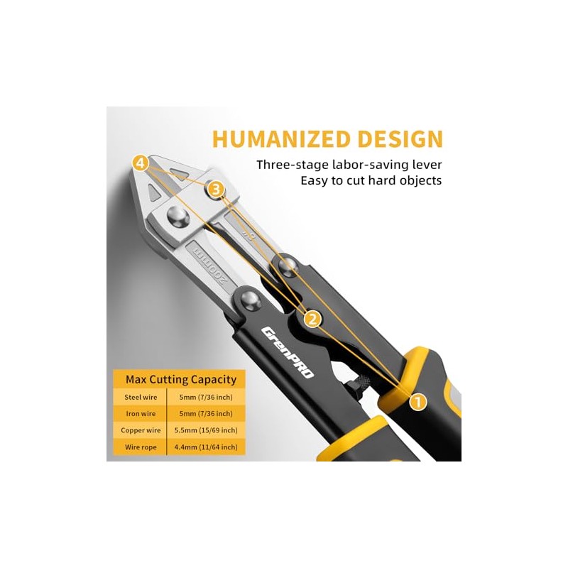 GRENPRO Wire Cutters Heavy Duty 8 Inch, Mini Bolt Cutter