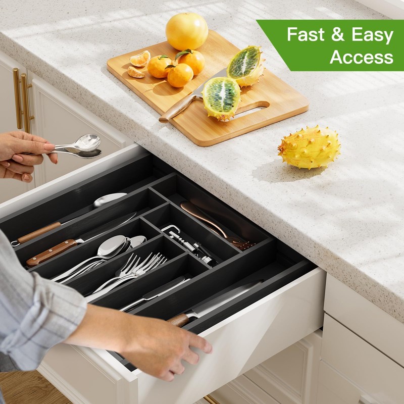 Pipishell Bamboo Expandable Drawer Organizer for Utensils Holder, Adjustable Cutlery