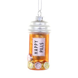 Cody Foster & Co 'Happy Pills' Bottle Ornament, Whimsical Glass Decor, 4 inches