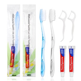 30 pcs Disposable Toothbrushes with Toothpaste Floss Individually Wrapped, 2 Color Disposable Toothbrush, 10g Toothpaste, Dental Floss Pick, Bulk Toothbrush Kit for Homeless,Airbnb,Hotel,Guest