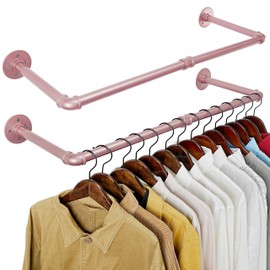 WEBI Industrial Pipe Clothing Rack,32" Wall Mounted Clothes Rack for Hanging Clothes,Heavy Duty Metal Garment Rack Bar Wall Mount Clothing Rod for Closet,Laundry Room,Silver,2 Packs
