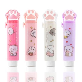 Pack of 4 Cat Paw Erasers, Sliding Retractable Eraser, Cat Rubbers for Children, Push-Pull Erasers for Students Writing Office, School and Stationery