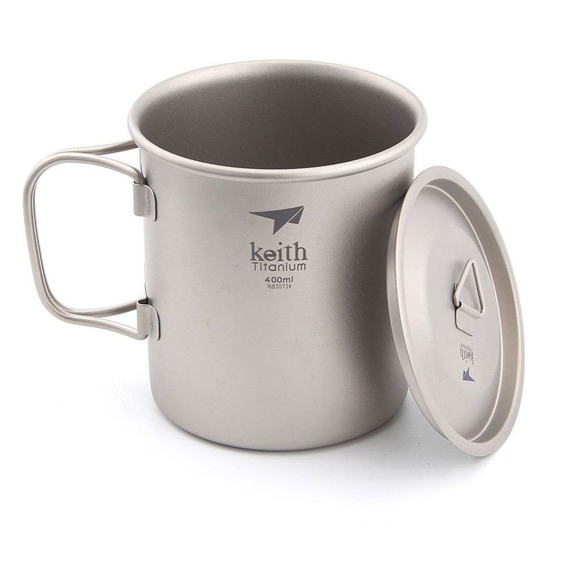 Keith Ti3203 14oz Titanium Foldable Handles Single Wall Cup for