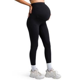 Colorfulkoala Womens Dreamlux Maternity Leggings Over The Belly 28" Inseam Soft Activewear Yoga Pregnancy Pants(L, Black)