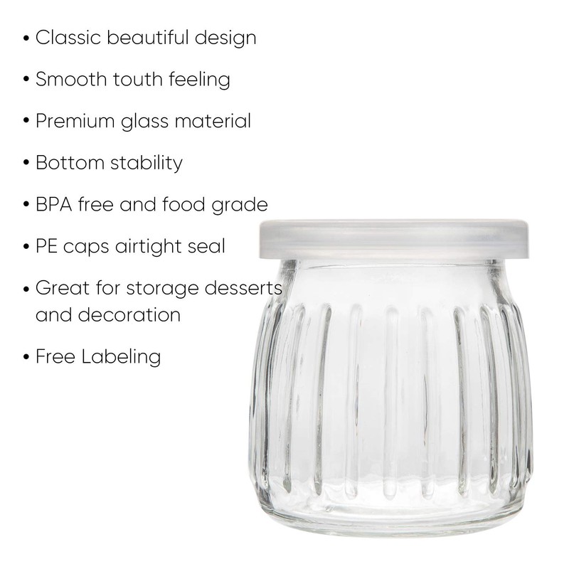 Encheng Glass Jars, 7 oz Glass Yogurt Jars With Lids(PE),Replacement