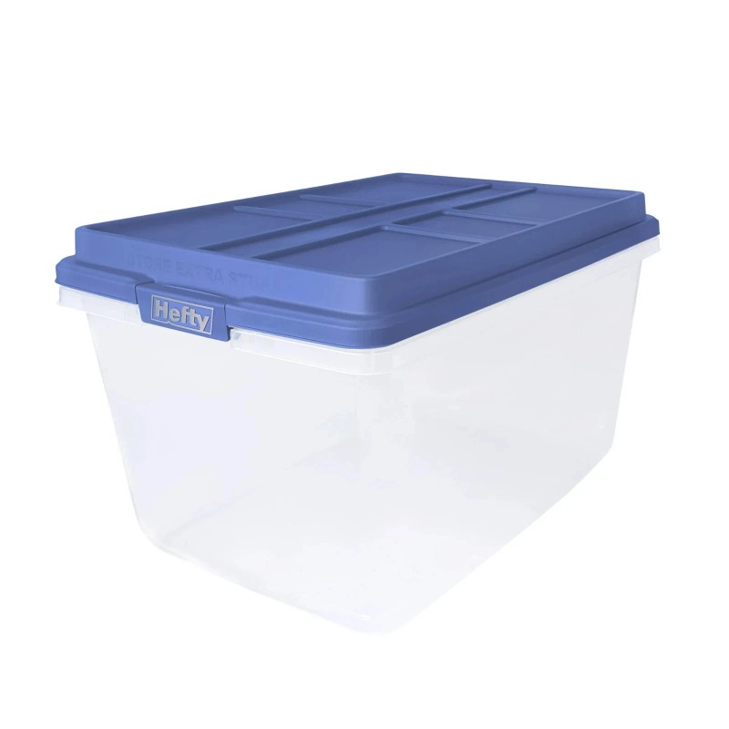 Hefty 72 Qt. Clear Storage Bin with Blue HI-RISE Lid