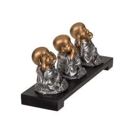 Out of the blue 190131 Polyresin Figurines on Wooden Bench Buddha (See Nothing Evil, Speak, Hear) Approx. 20 x 9 cm