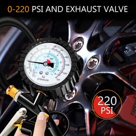 BURNNOVE Tyre Pressure Gauge 3-in-1 Tyre Inflator 220 PSI with 4 Measuring Units PSI, BAR, KPA, KG/CM² and Extensive Accessories, Suitable for Car, Motorcycle and Bicycle