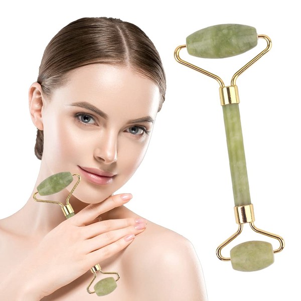 NEWGO Massage Roller Facial Beauty Roller Gift Unisex Mother's Day Birthday Gift Jade Roller Natural Stone Jade - Green