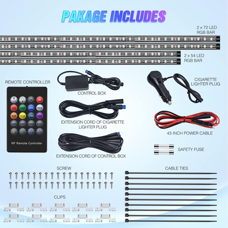 Nilight 4Pcs Car Underglow Neon Accent Strip Lights 252 LEDs