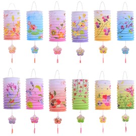 Paper Lanterns, Mini Lanterns, Flower and Bird Patterns, Set of 12, Obon Festival, First Bon Festival, Decoration, Tanabata Decoration, Decoration
