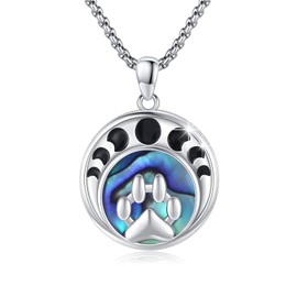 CUOKA MIRACLE Paw Moon Phase Necklace 925 Sterling Silver Abalone Shell Moon Phase Necklace Pendant Cat Dog Jewelry Gift for Women and Cat Lovers Mothers Day Gifts
