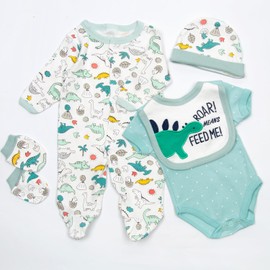 Reborn Baby Doll Clothes Cute Blue Dinosaur Outfits Accesories 5 Pcs for 17-22 inch Reborns Doll Newborn Baby Doll Girl&Boy Matching Clothing