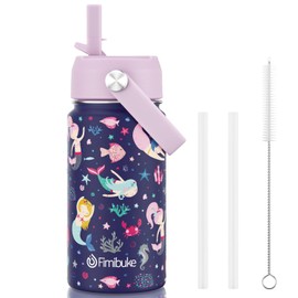 Fimibuke Kids Insulated Water Bottle, 14oz BPA FREE 18/8 Stainless Steel Travel Tumbler Double Wall Vacuum Leak Proof Kids Cup with Straw Metal Water Bottle for School Boys Girls(1 Pack, MERMAID)