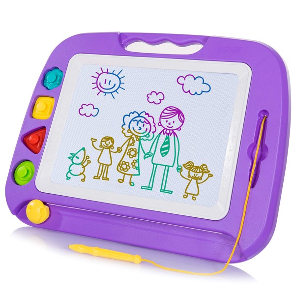 SGILE Magnetic Drawing Board Toy for Kids, Large Doodle Board Writing Painting Sketch Pad, Random Color Stamps, Purple