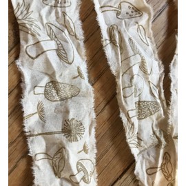 Handmade Mushroom Hand Stamped Ribbon Paper Craft Trim Junk Journal Coffee Stained Fungi