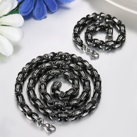 JewelryWe Jewellery, Stainless Steel Necklaces and Bracelets for Men, Silver-white Bracelets, Bracelets 8 mm Wide and 21.5 cm Long, Necklace 56 / 61 / 66 cm [Customisable], Stainless Steel