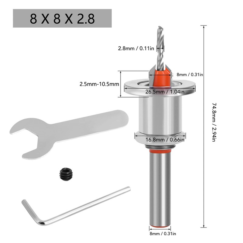 Countersink Drill Bit with Depth Stop, 5Pcs Woodworking Drill Bits