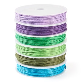 Beadthoven 6 Rolls 1mm Waxed Cotton Cord Mixed Color Waxed Beading String Bracelet Thread Bracelet Cords Rope for Jewelry Making Necklace Macrame DIY Crafts Purple Green Blue
