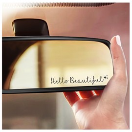 Rearview -Mirror -Decal Water Bottle -Stickers Affirmation Reminder Sticker Laptop Bumper Tumbler Vinyl Sticker Car Mirror Decal Funny Car Decor -Gift (Black, Hello Beautiful)