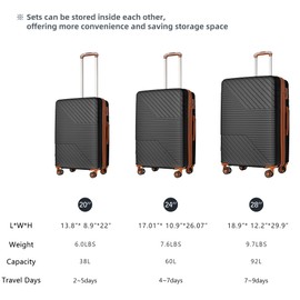 LJLB Durable Hardshell Luggage Set - 3 Piece Spinner Suitcase with Expandable Design, Lightweight ABS, 20'', 24'', 28''