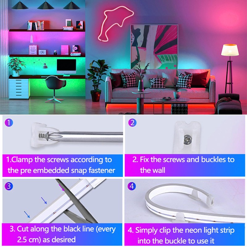 10M/32.8FT Smart LED Strip Waterproof RGB Neon Rope Light with