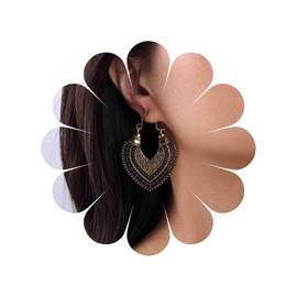 Cybche Boho Filigree Heart Earrings Gold Filigree Heart Dangle Earrings Ethnic Gypsy Hoop Earrings Carved Hollow Flower Earrings Tribal Ethnic Earrings Jewellery for Women, Zinc, No Gemstone