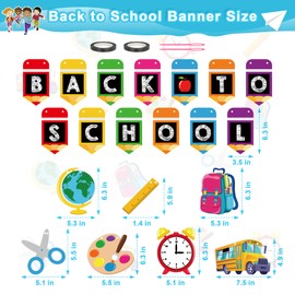 Back to School Decorations, Welcome Back to School Banner with Hanging Ornaments, Back to School Supplies First Day of School Pencil Banner, Kindergarten Preschool Classroom Home Party Decor