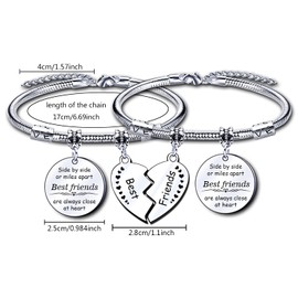 GUOSHENG 2Pcs Best Friends Bracelets Women Bracelet Thanksgiving Day Gifts—Side by Side Or Miles Apart Best Friends are Always Close at Heart Silver