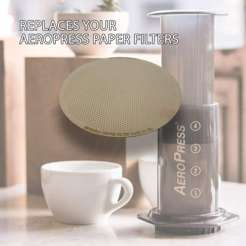 GoldTone Stainless Steel Reusable Disk Coffee Filter - Aeropress Coffee