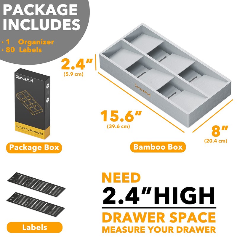 SpaceAid Bamboo Silverware Drawer Organizer with Labels, Kitchen Utensil Tray