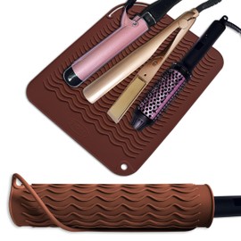 SYGILE 12" X 9" Large Heat Resistant Silicone Mat for Hair Styling Tools, Curling Iron Mat, Flat Iron Holder, Hair Straightener Pad, Makeup Mat, Hot Tools Mat for Travel Vanity Salon - Mocha Brown