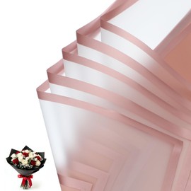 PATIKIL 20 Sheets Frosted Flower Wrapping Paper, Waterproof Gold Edge Bouquet Wrapping Paper Florist Supplies Packaging Paper for DIY Crafts Wedding Birthday Gift, Light Pink