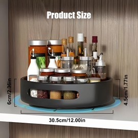 360° Rotating Spice Rack Space Saving Steel Rotating Container for Kitchen and Refrigerator 30cm Rotating Spice Rack for Home, Living Room and Bathroom (Black)