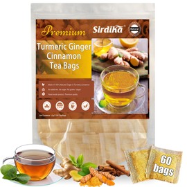 Turmeric and Ginger Powder Supplement - 60 Teabags 3 in 1 Turmeric Ginger Cinnamon Tea Bags, Curcuma Teas Bag Hand-made Blend, 100% Natural & No Additives & Caffeine Free, Improve Digestion, Support Brain, Weight, Skin and Sleep(60 Count)