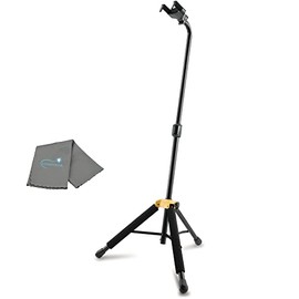 Hercules HS414B PLUS Single Guitar Stand, Auto Grip System, Instant Height Adjustment Clutch, Fits Guitar Neck Sizes 1.57” - 2.05”, with a Lumintrail Cleaning Cloth